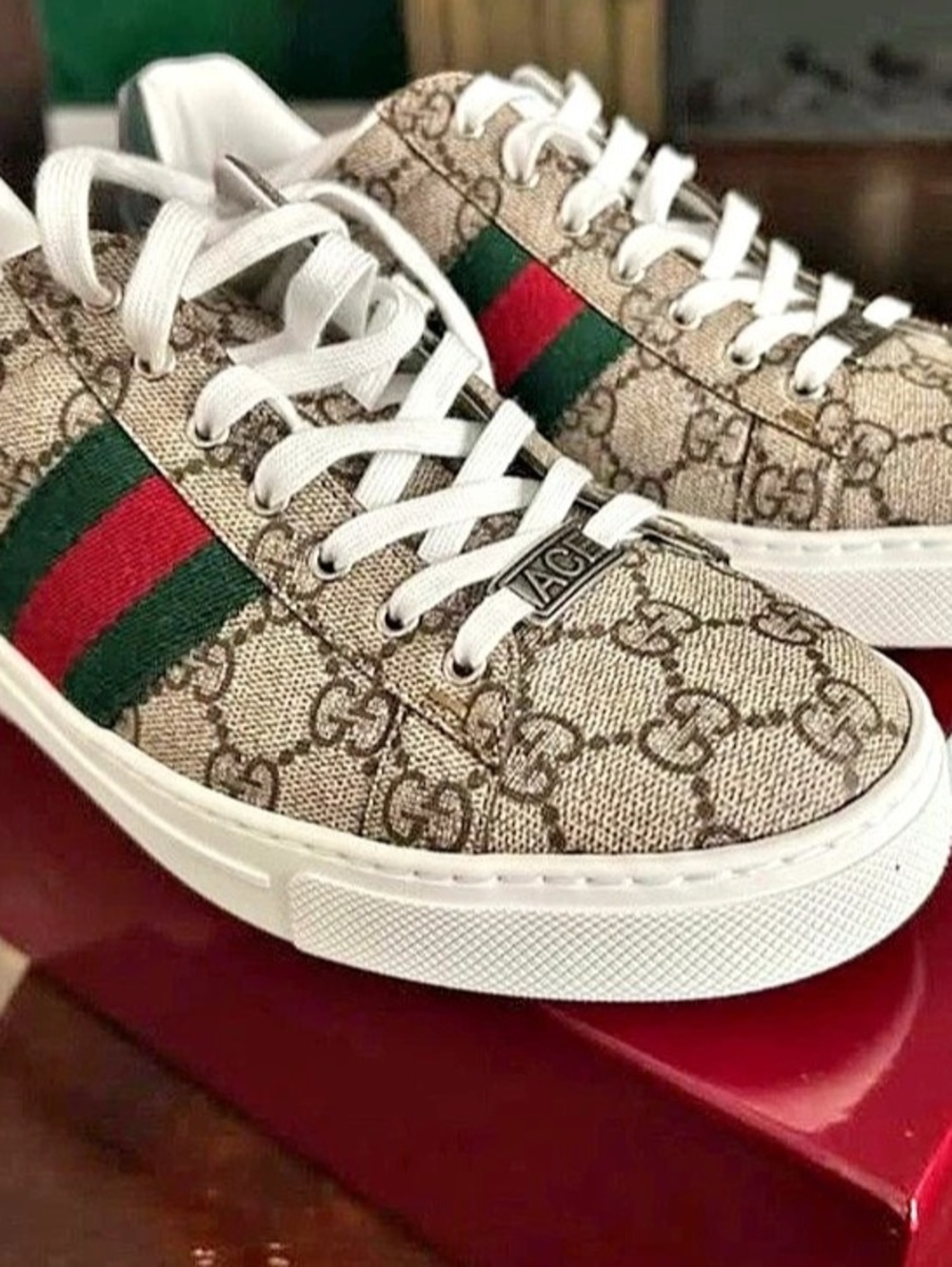 Gucci Ace GG Supreme Sneaker with Web GG Supreme Web Sneakers